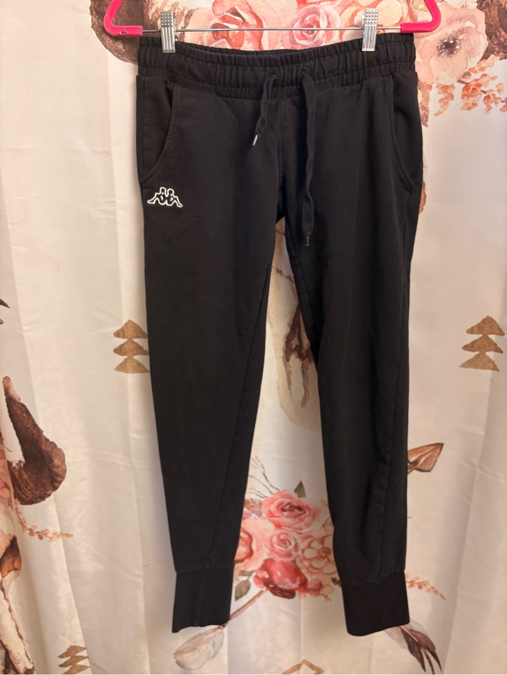 Kappa Black small Jogger Sweatpants with White Logo
